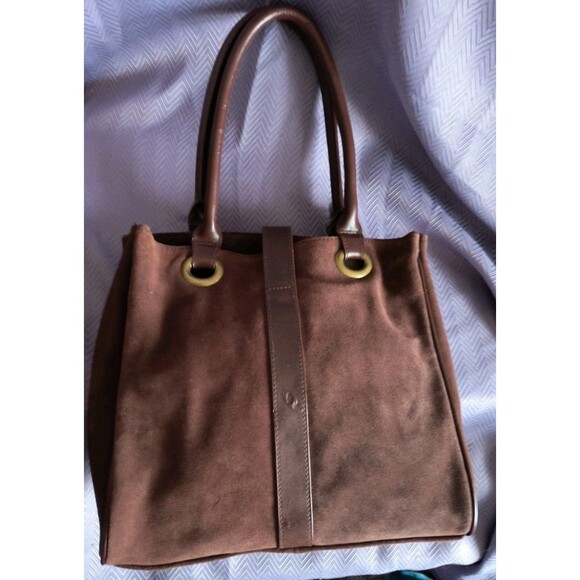 Bath and Body Works Brown Genuine Suede Leather Gold Hardware Purse Bag Tote - Picture 2 of 7